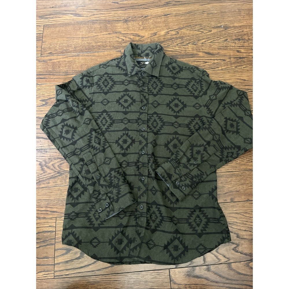 MBX Shirt Mens Small Aztec Cotton Long Sleeve Button Down Olive Green